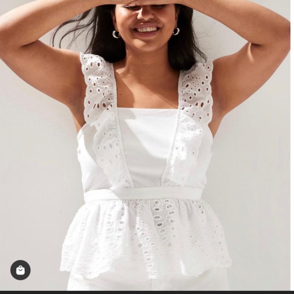 Lot of 2 Banana Republic TEXTURED EYELET PEPLUM Tops